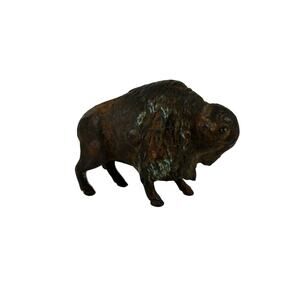 Vintage Iron Buffalo Piggy Bank Split Halves to Open 4.5" x 3.5" Cast Metal